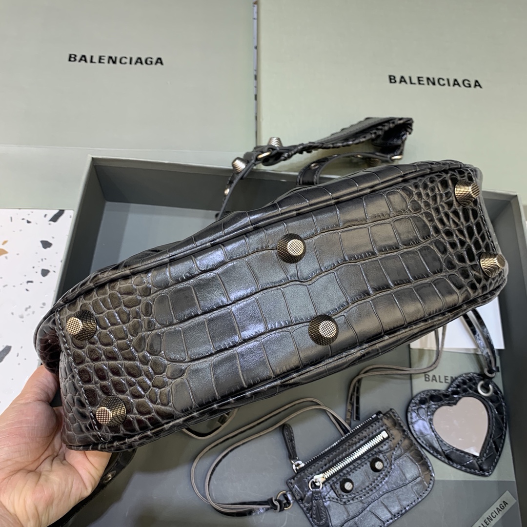 Balenciaga Le Cagole Small Shoulder Bag Crocodile Embossed Black